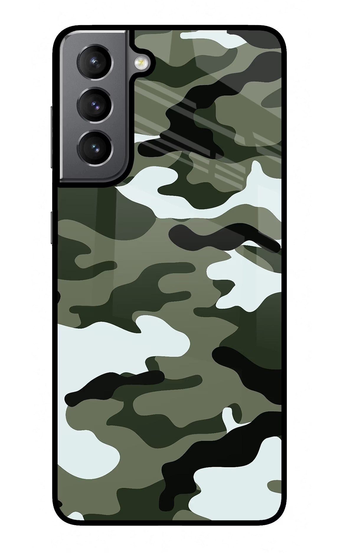 Camouflage Samsung S21 Glass Case Back Cover by Casekaro