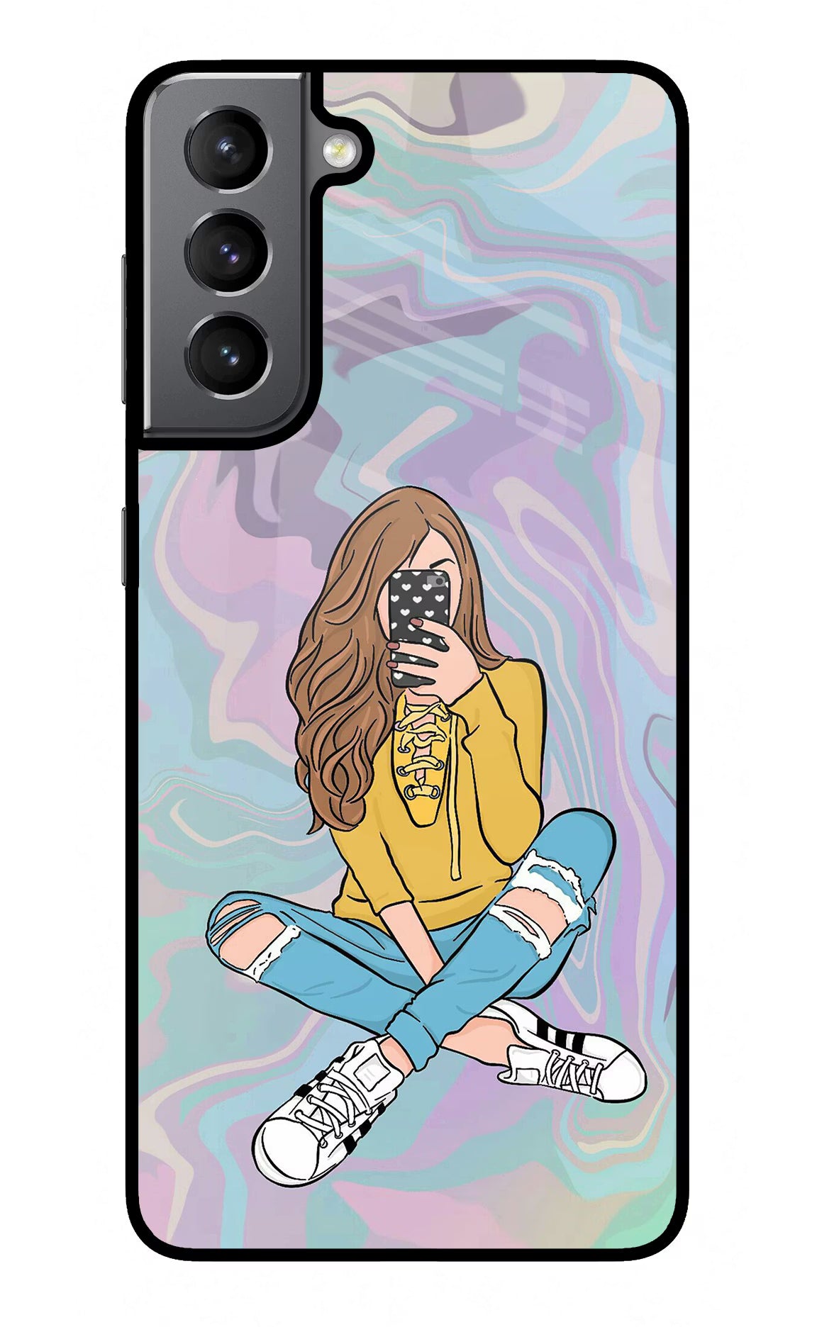 Selfie Girl Samsung S21 Glass Case Back Cover by Casekaro
