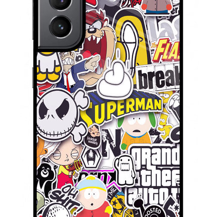 Sticker Bomb Samsung S21 Glass Case Back Cover by Casekaro