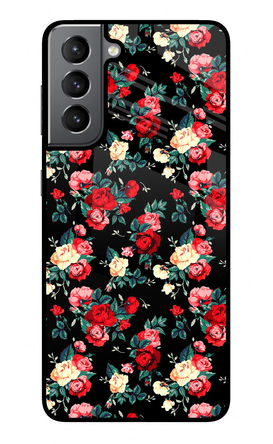 Rose Pattern Samsung S21 Glass Case Back Cover by Casekaro