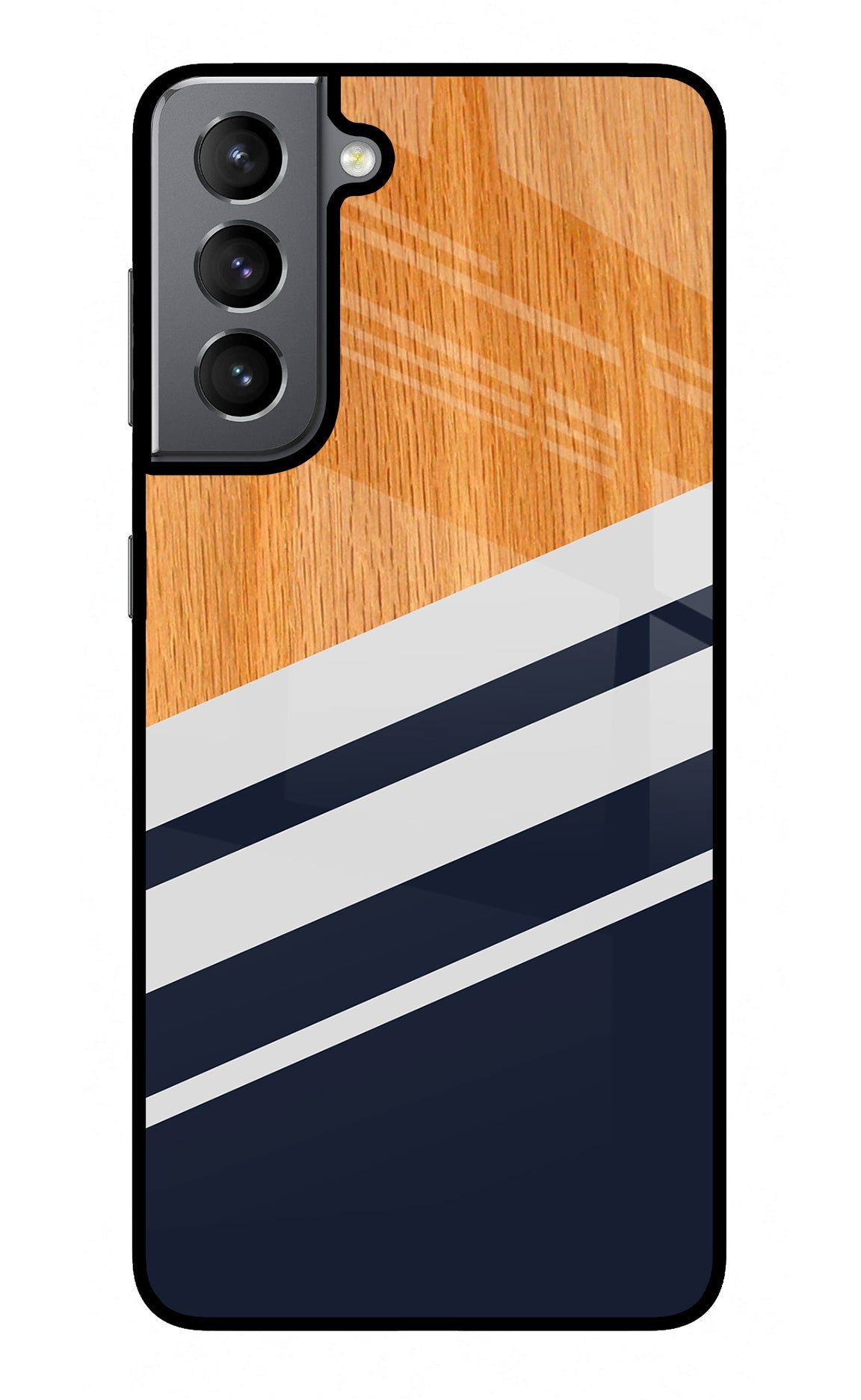 Blue and white wooden Samsung S21 Glass Case