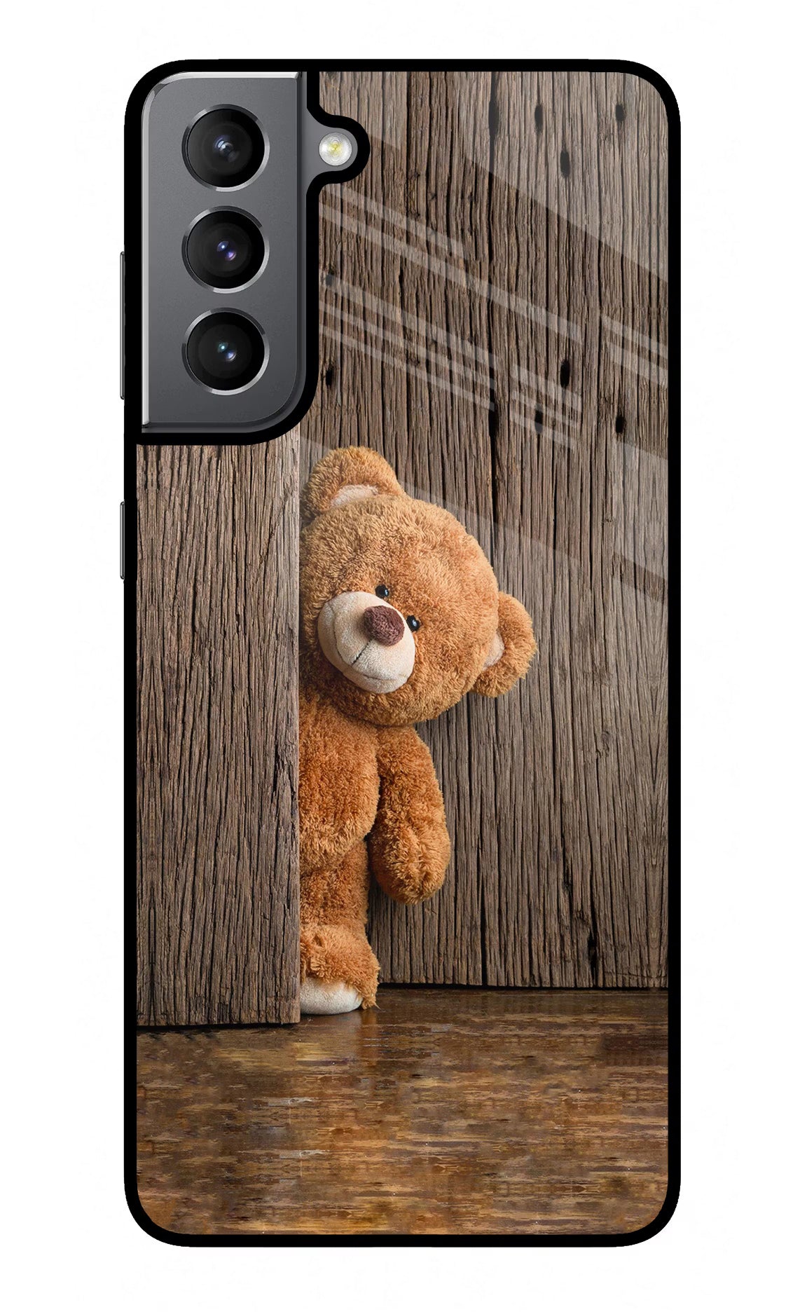 Teddy Wooden Samsung S21 Glass Case Back Cover by Casekaro