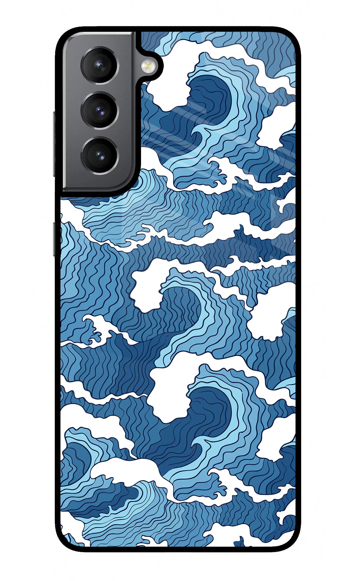 Blue Waves Samsung S21 Glass Case Back Cover by Casekaro