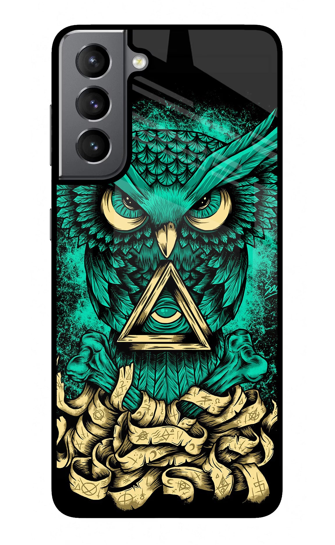 Green Owl Samsung S21 Glass Case Back Cover by Casekaro