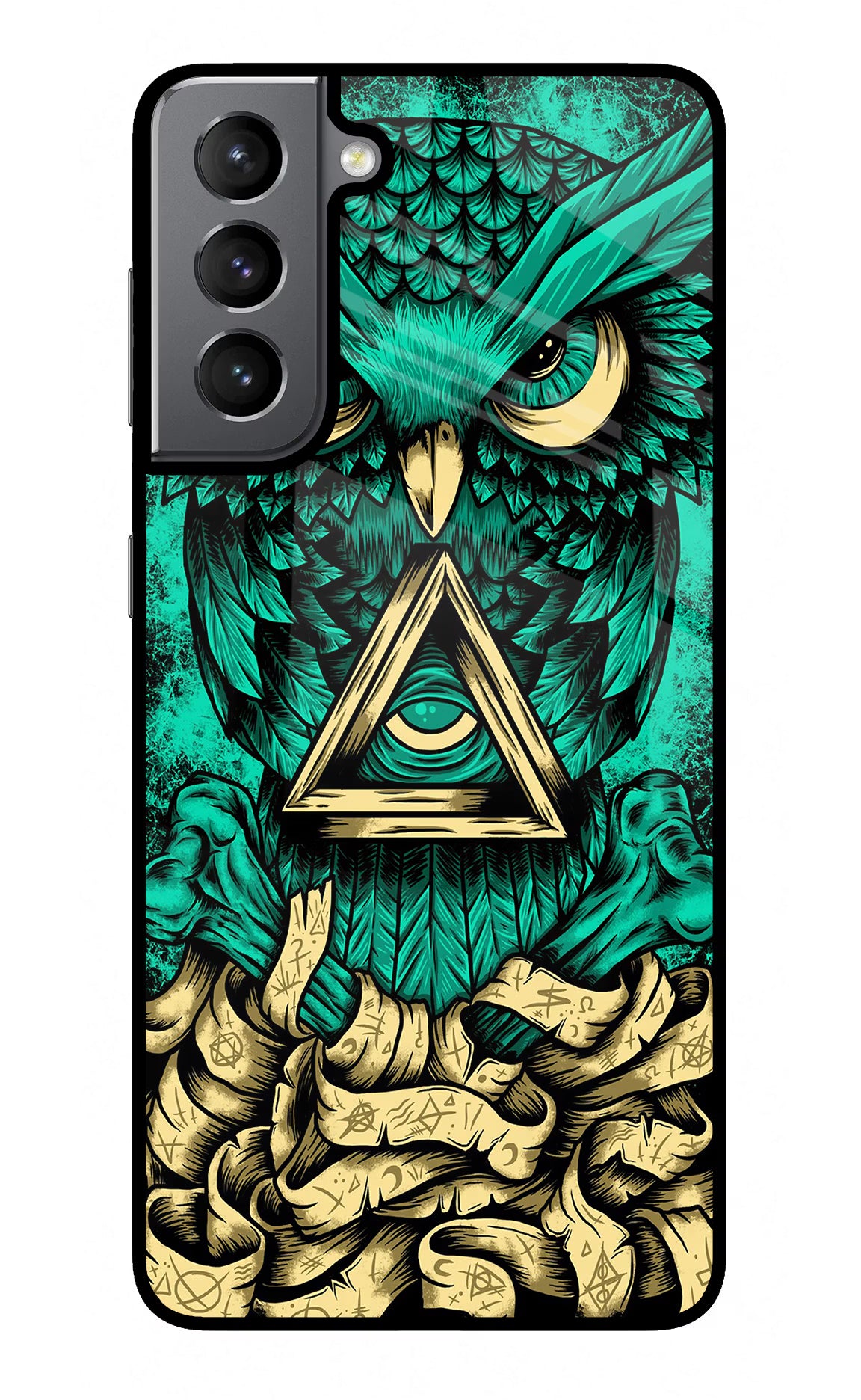 Green Owl Samsung S21 Glass Case Back Cover by Casekaro