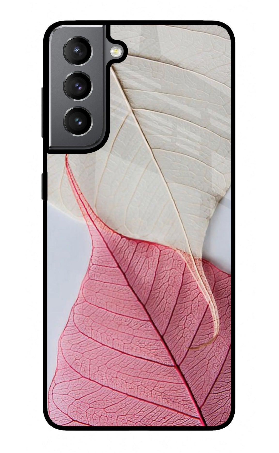 White Pink Leaf Samsung S21 Glass Case