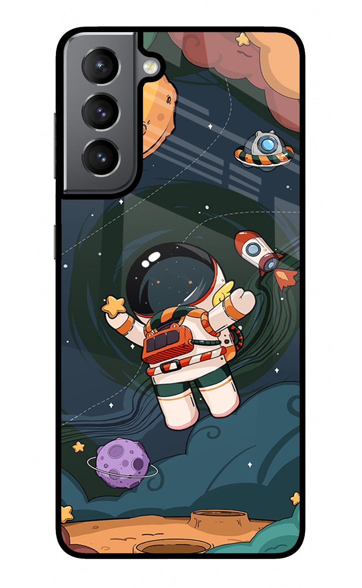 Cartoon Astronaut Samsung S21 Glass Case
