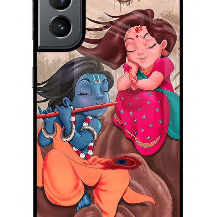 Radhe Krishna Samsung S21 Glass Case Back Cover by Casekaro