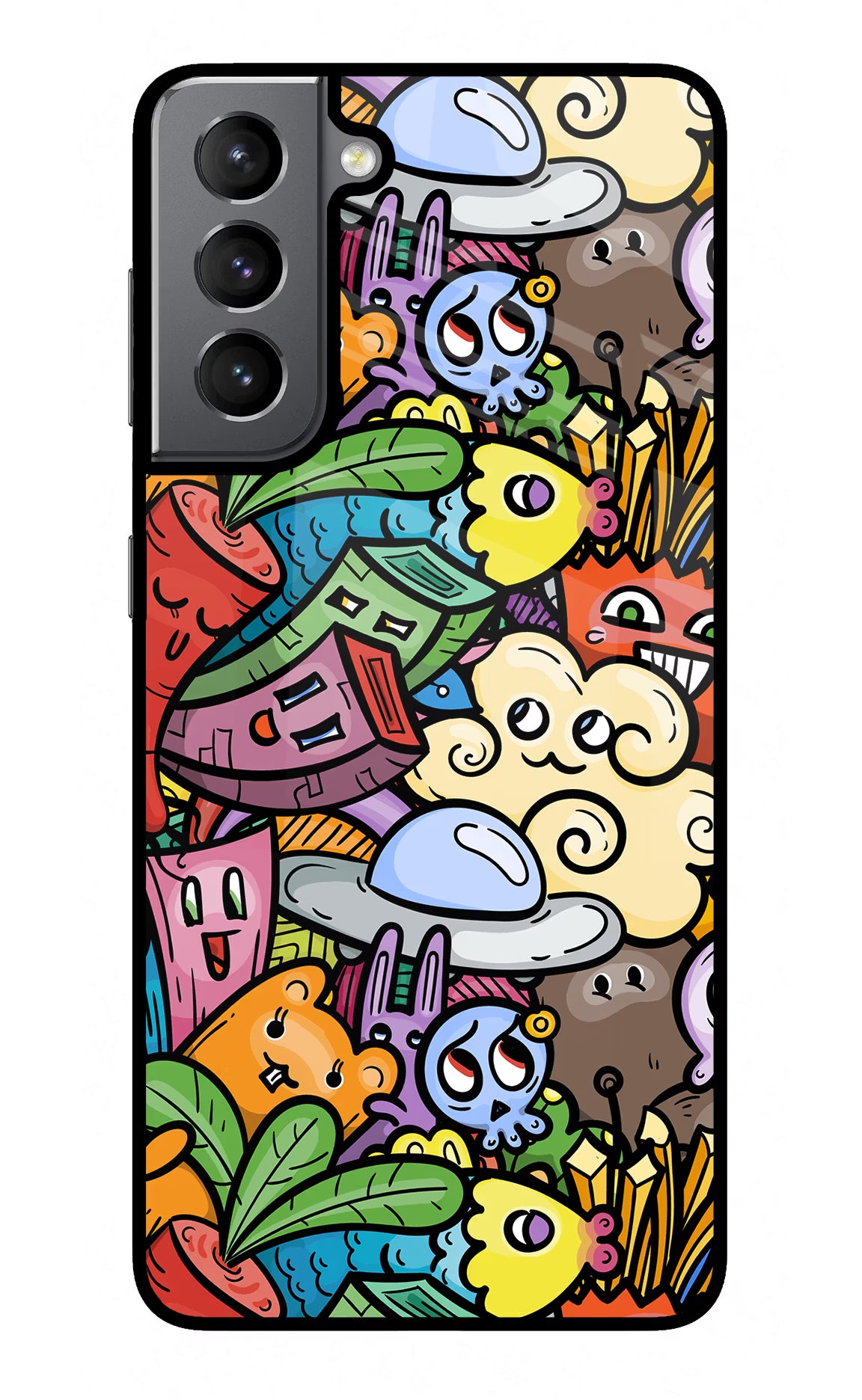Veggie Doodle Samsung S21 Glass Case Back Cover by Casekaro