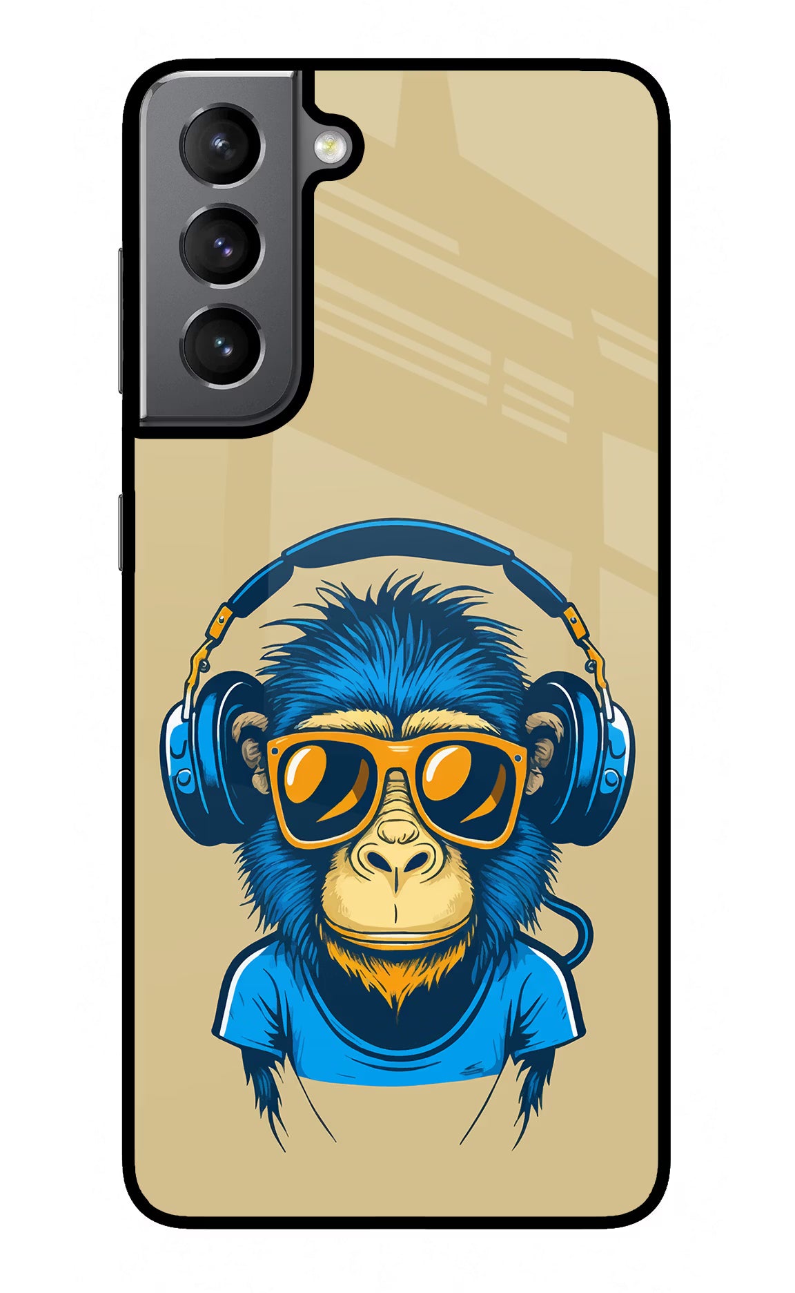 Monkey Headphone Samsung S21 Glass Case Back Cover by Casekaro