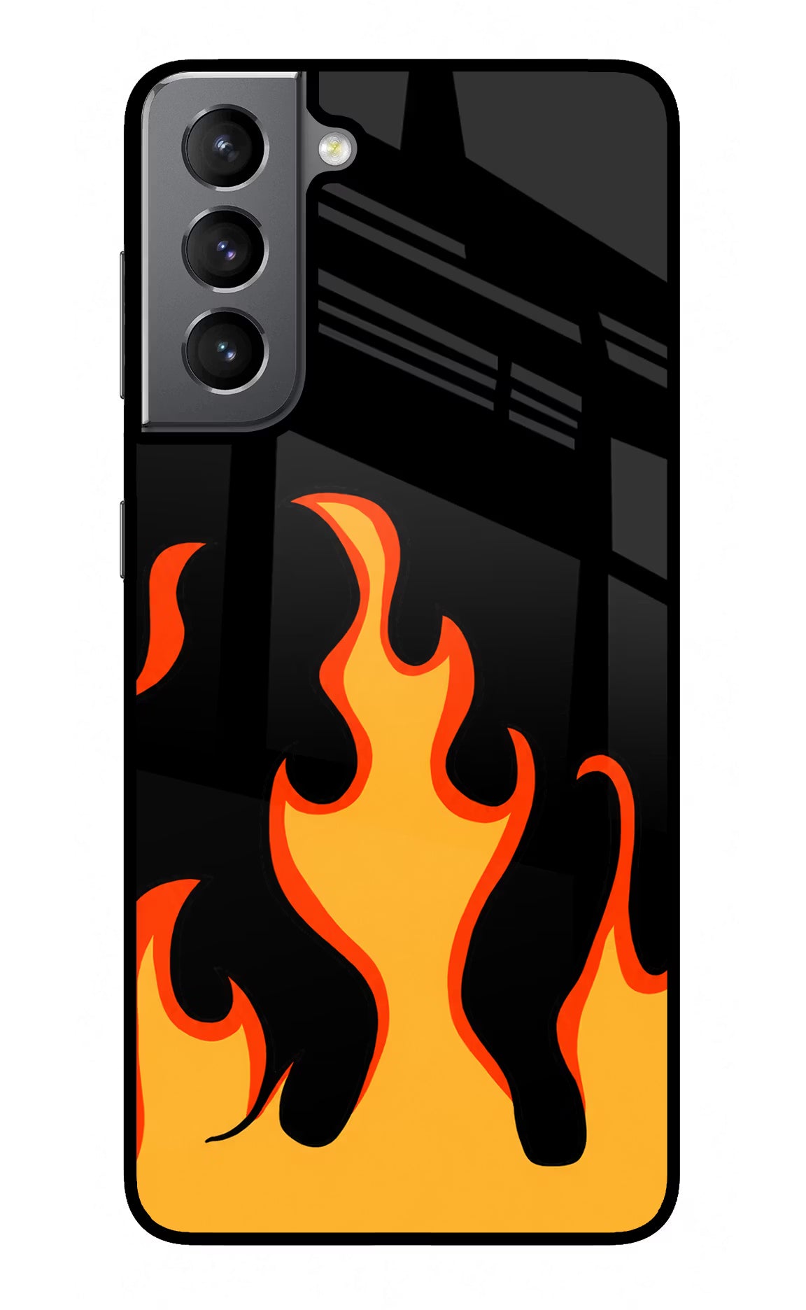 Fired Up – Black Samsung S21 Glass Case Back Cover by Casekaro