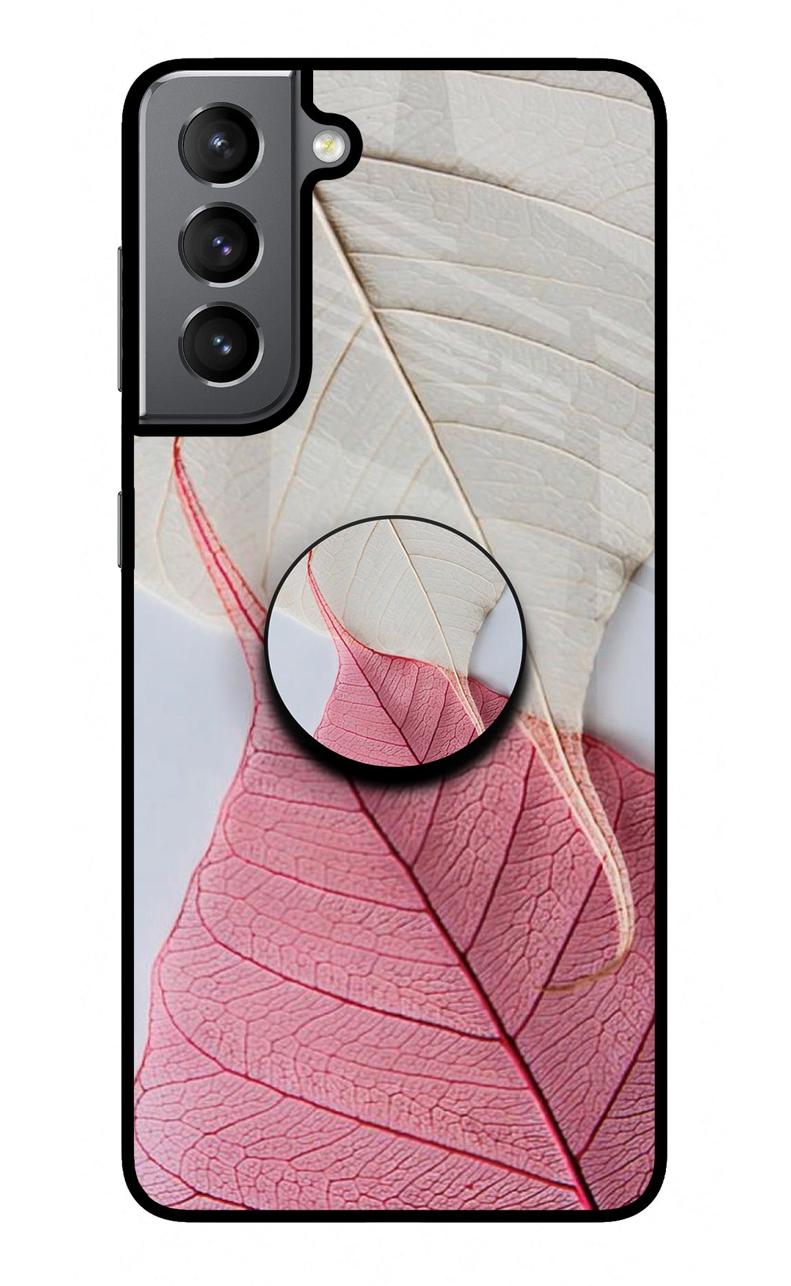 White Pink Leaf Samsung S21 Glass Case