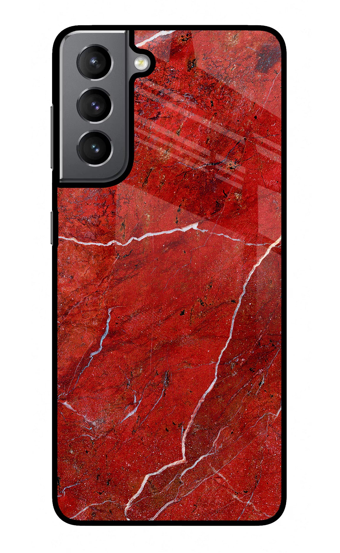 Red Marble Design Samsung S21 Plus Glass Case Back Cover by Casekaro