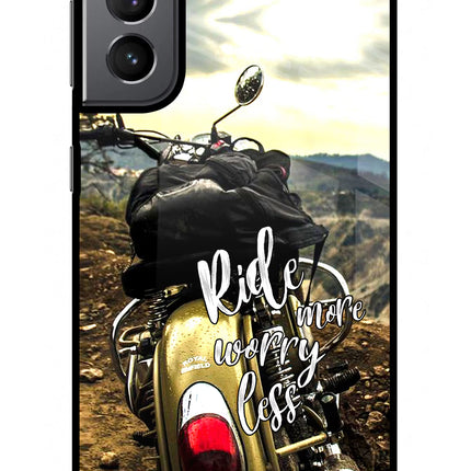 Ride More Worry Less Samsung S21 Plus Glass Case Back Cover by Casekaro