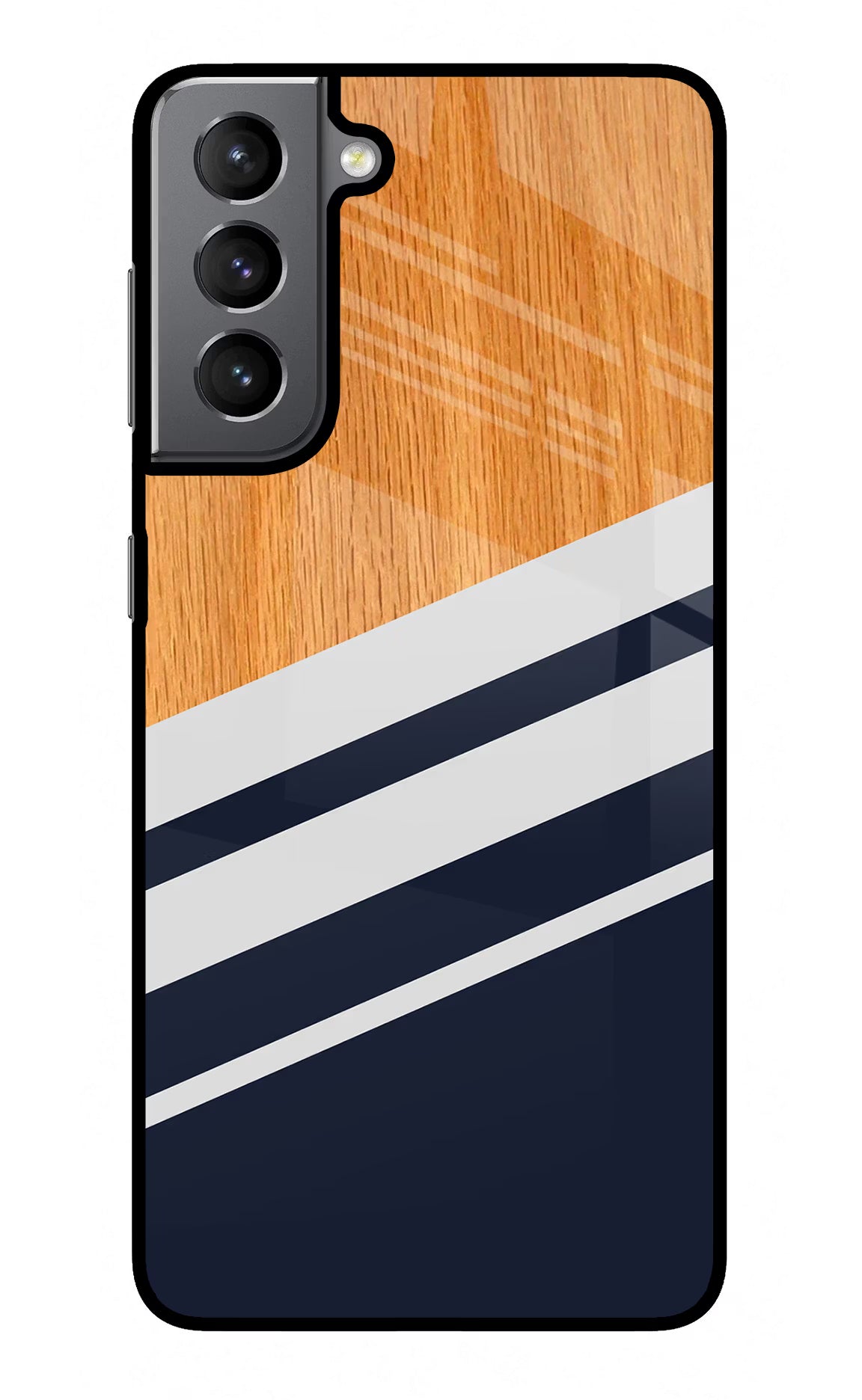 Blue and white wooden Samsung S21 Plus Glass Case Back Cover by Casekaro
