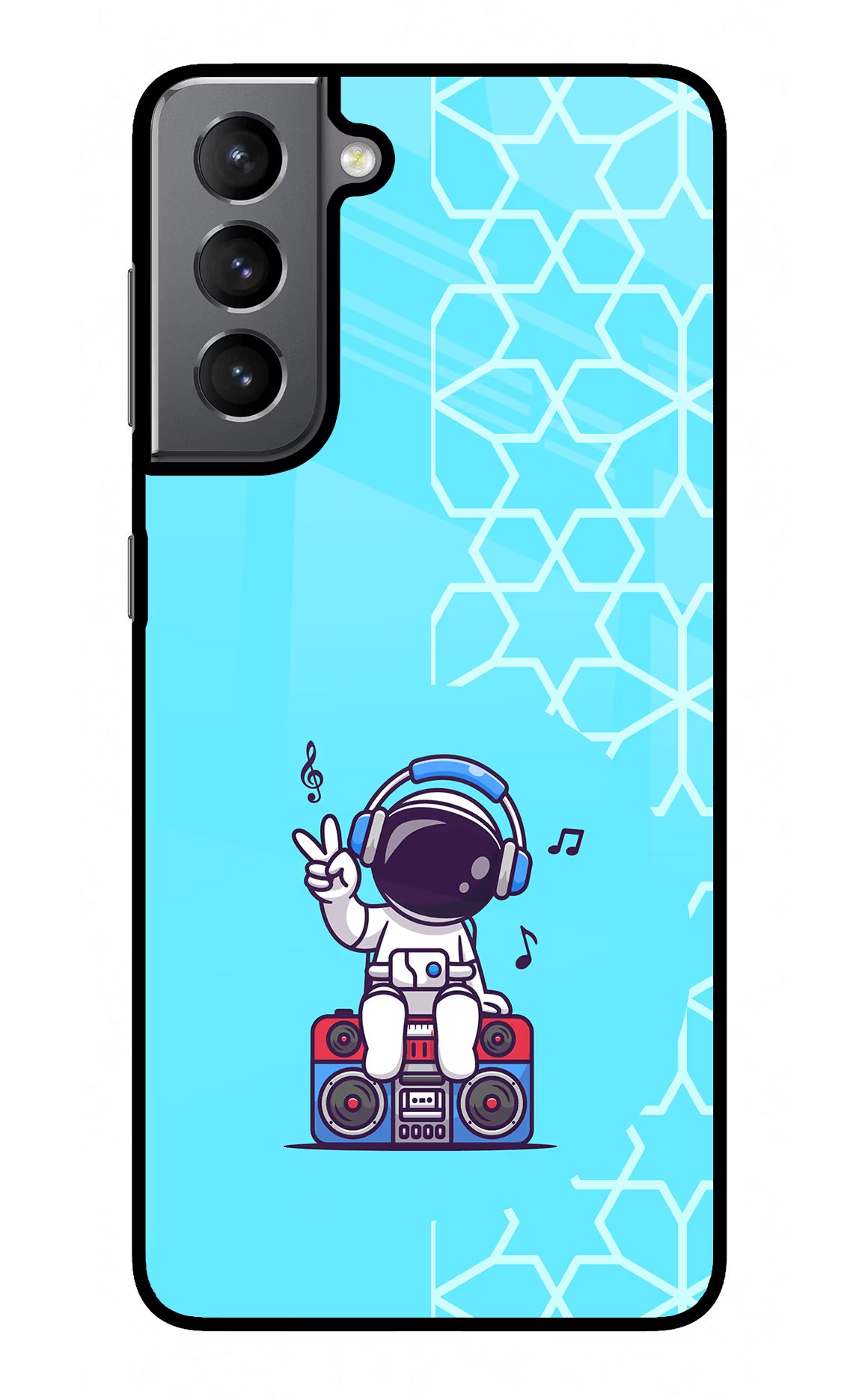 Cute Astronaut Chilling Samsung S21 Plus Glass Case Back Cover by Casekaro