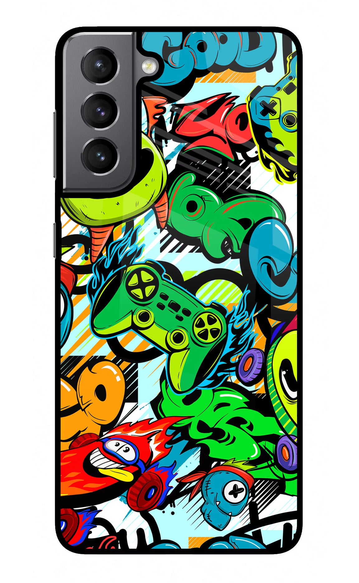 Game Doodle Samsung S21 Plus Glass Case Back Cover by Casekaro