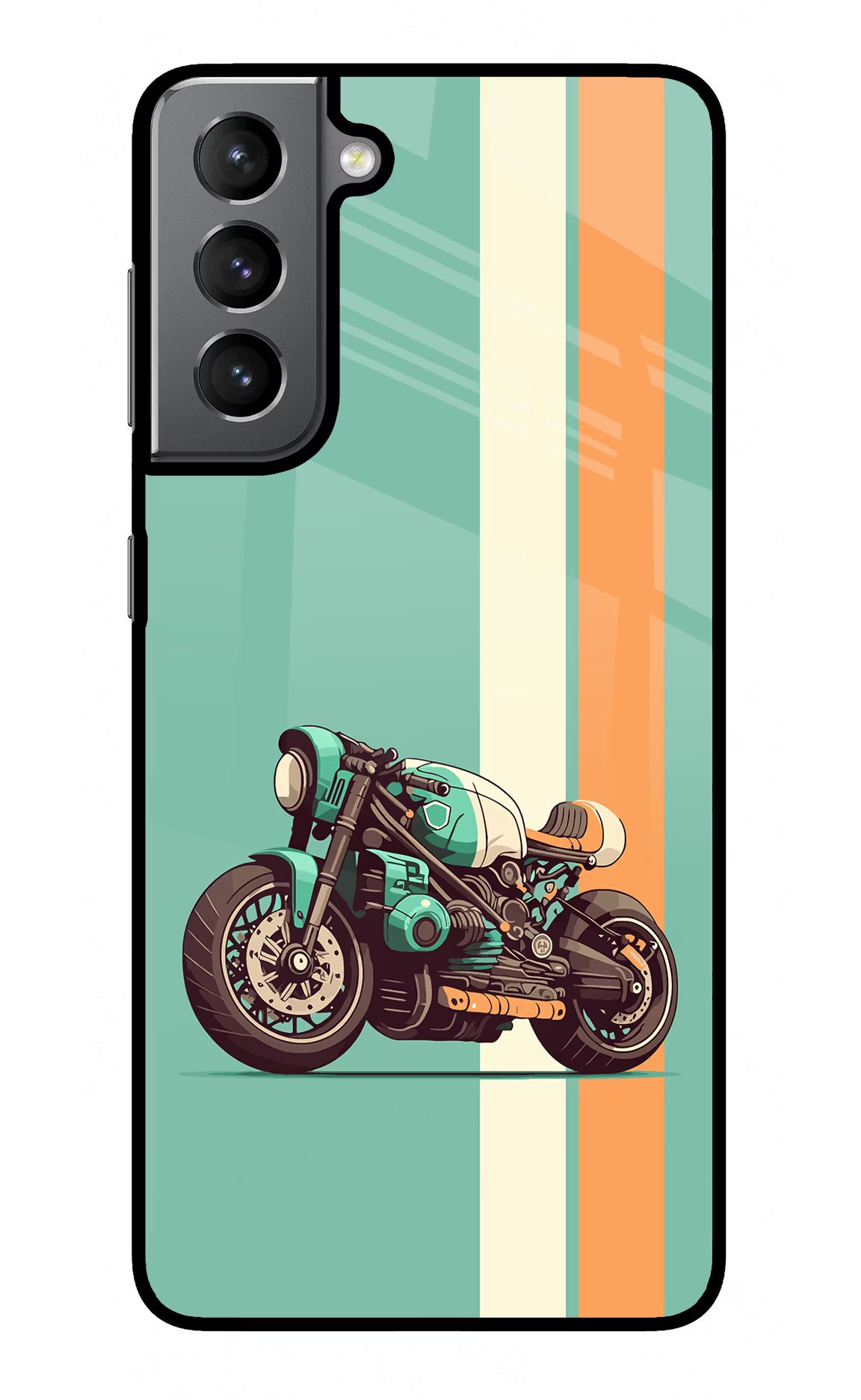 Striped Moto Drift Samsung S21 Plus Glass Case Back Cover by Casekaro