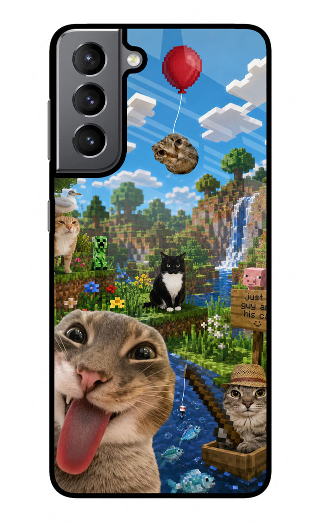 Minecraft Cat Chaos Samsung S21 Plus Glass Case