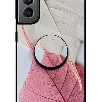 White Pink Leaf Samsung S21 Plus Glass Case