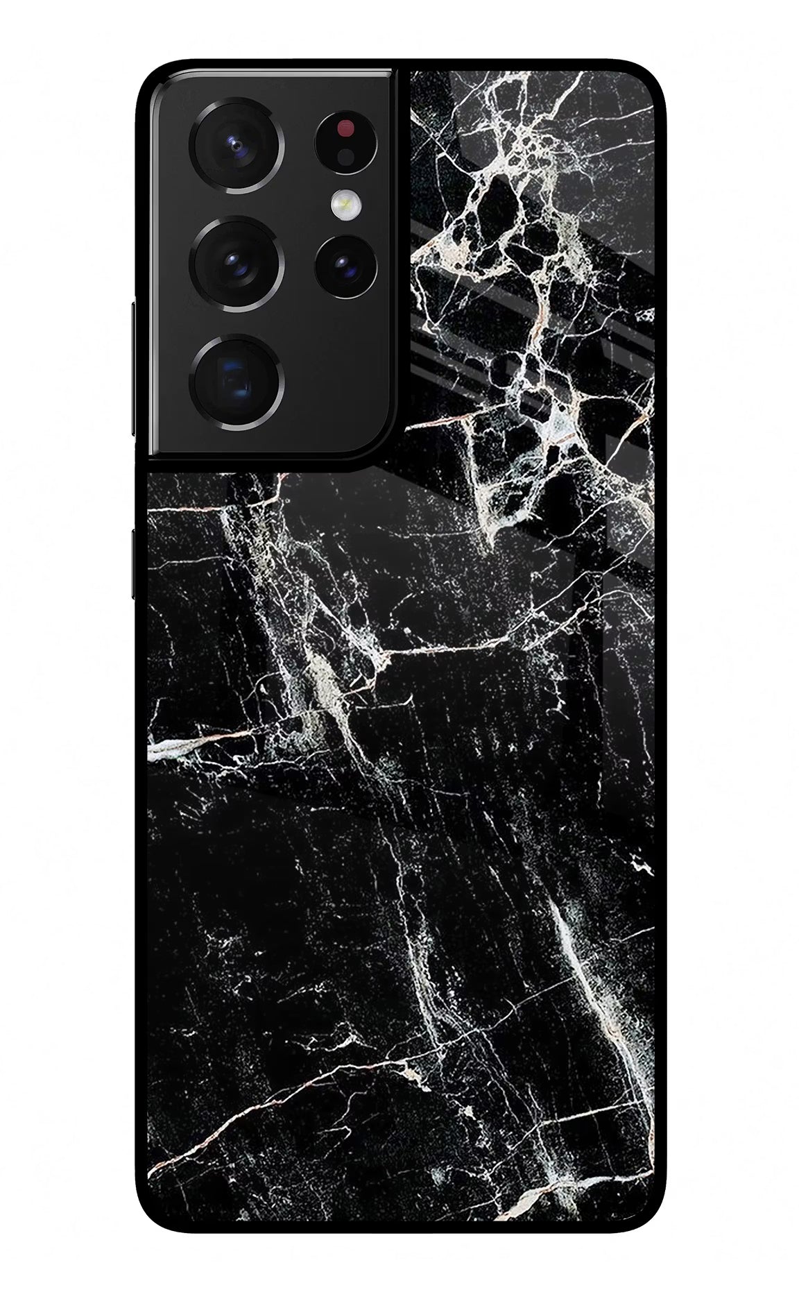 Black Marble Texture Samsung S21 Ultra Glass Case Back Cover by Casekaro