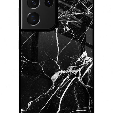 Black Marble Pattern Samsung S21 Ultra Glass Case Back Cover by Casekaro