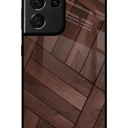 Wooden Texture Design Samsung S21 Ultra Glass Case Back Cover by Casekaro