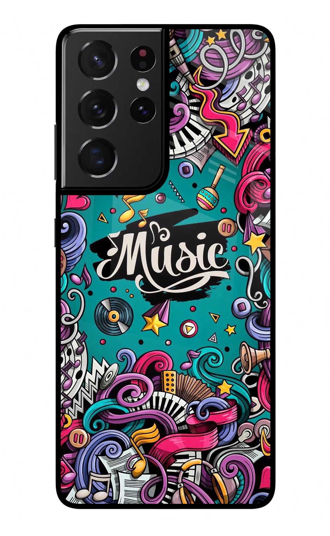 Music Graffiti Samsung S21 Ultra Glass Case Back Cover by Casekaro