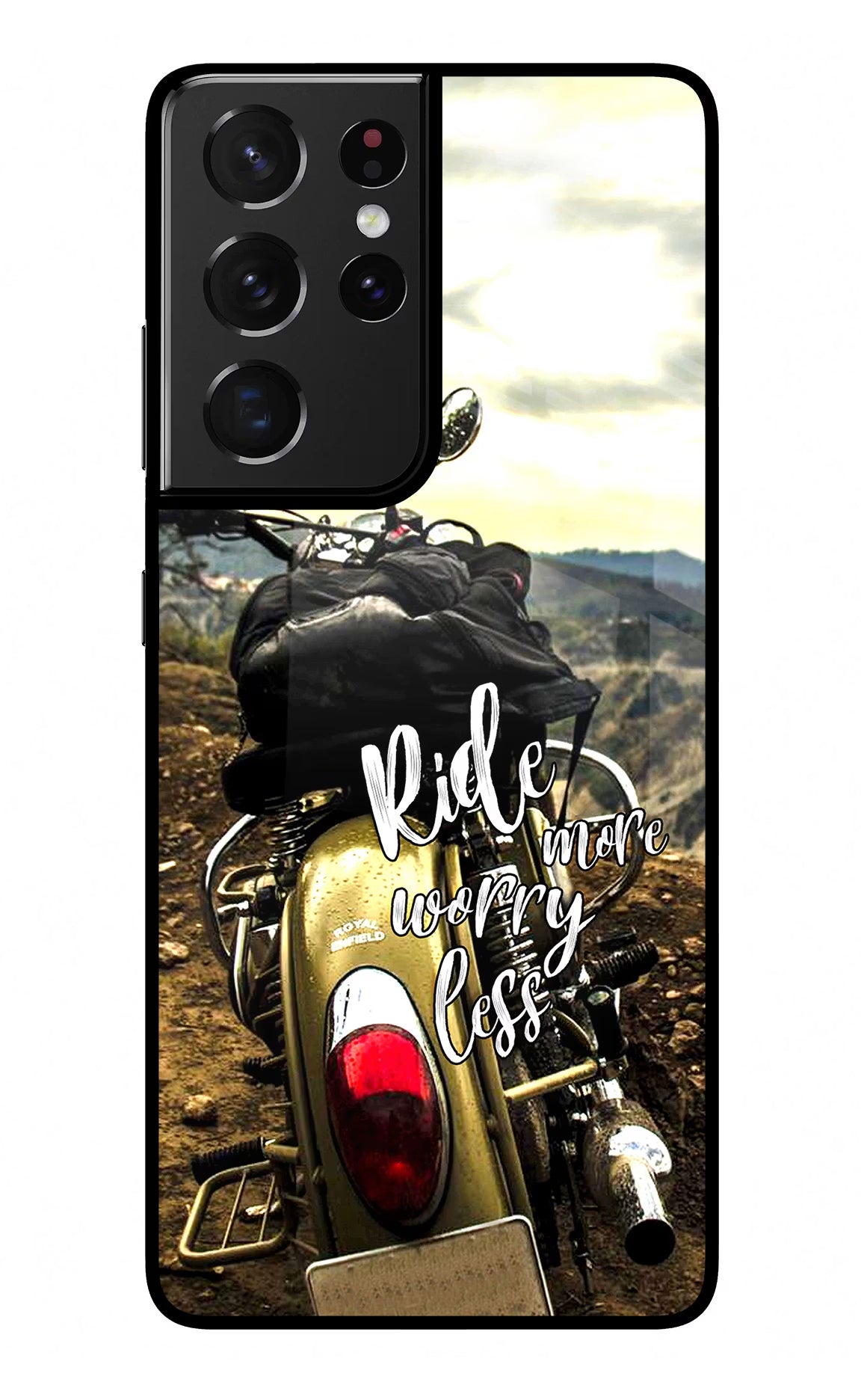 Ride More Worry Less Samsung S21 Ultra Glass Case Back Cover by Casekaro