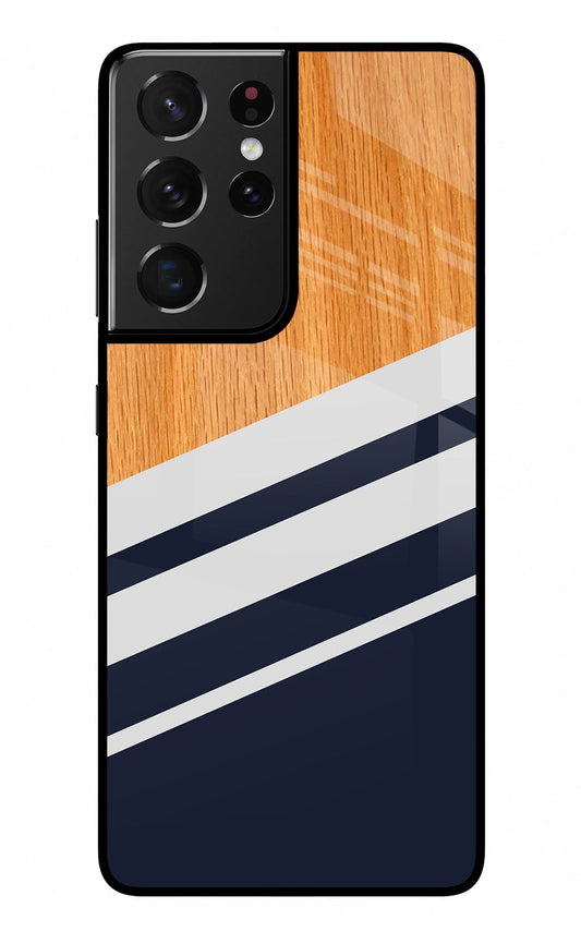 Blue and white wooden Samsung S21 Ultra Glass Case