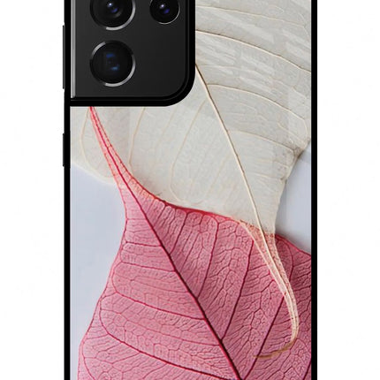 White Pink Leaf Samsung S21 Ultra Glass Case