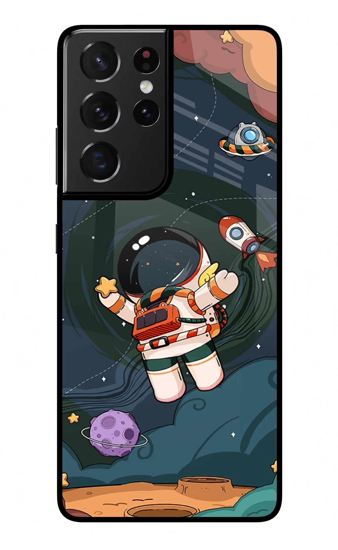 Cartoon Astronaut Samsung S21 Ultra Glass Case Back Cover by Casekaro