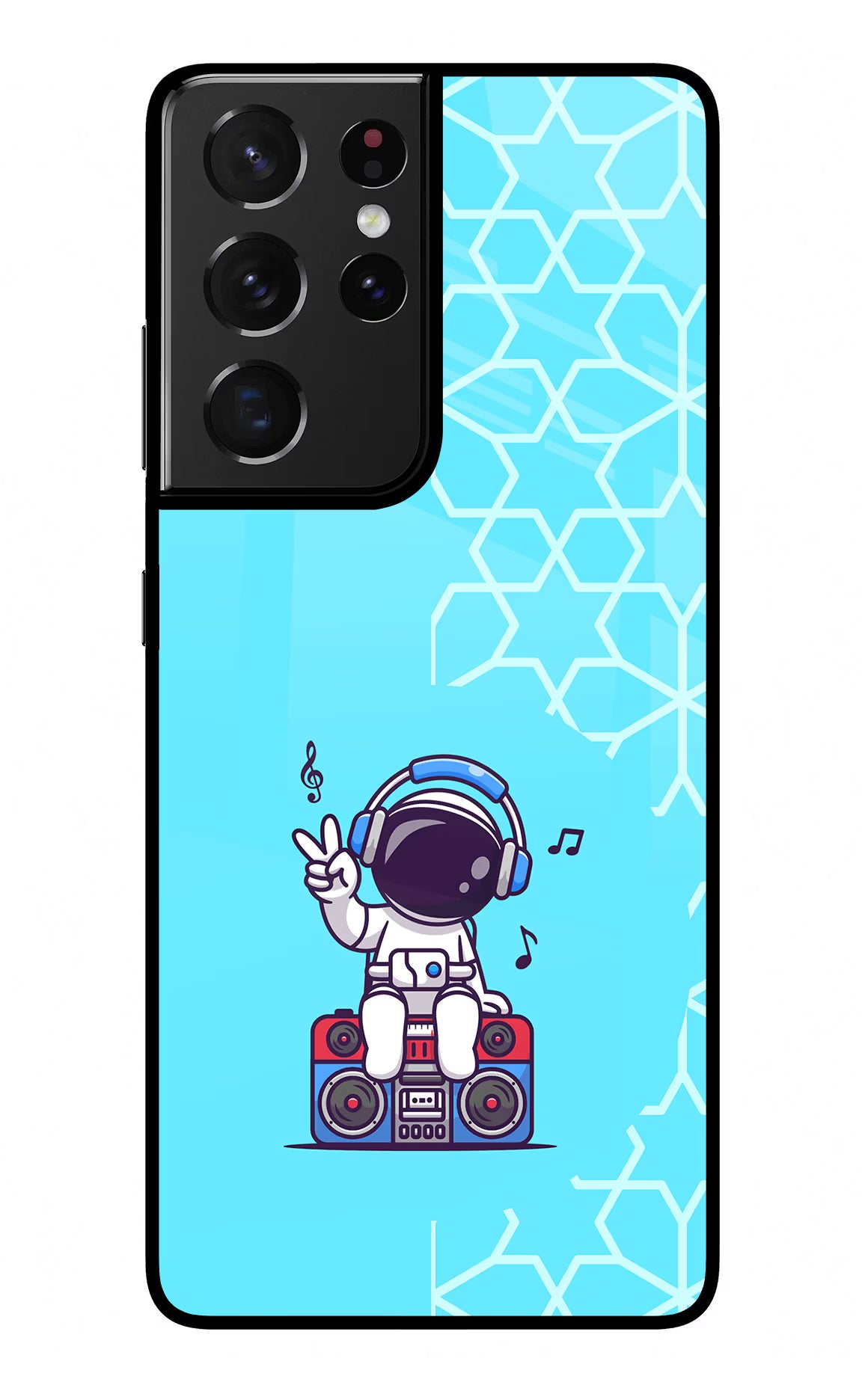 Cute Astronaut Chilling Samsung S21 Ultra Glass Case Back Cover by Casekaro