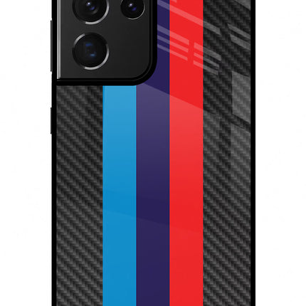 BMW Stripes Pattern Samsung S21 Ultra Glass Case Back Cover by Casekaro