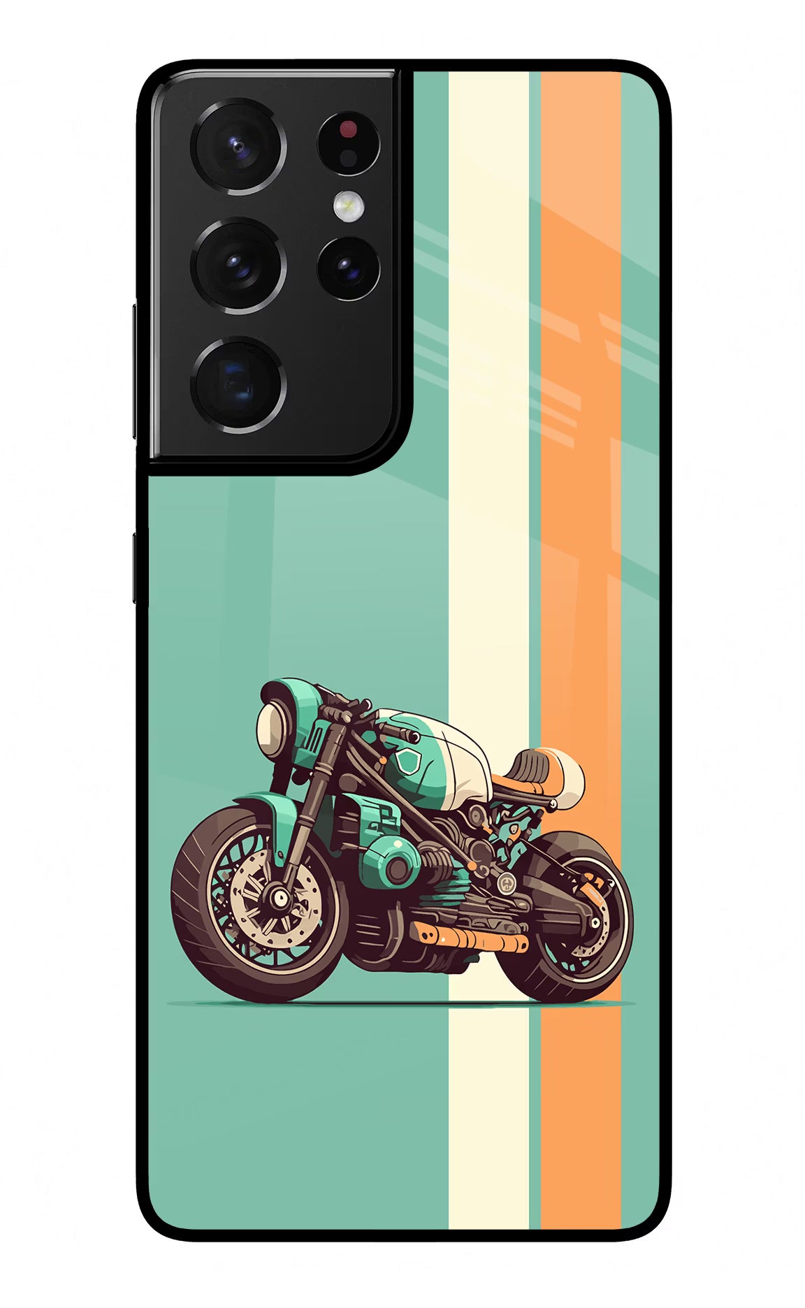 Striped Moto Drift Samsung S21 Ultra Glass Case Back Cover by Casekaro