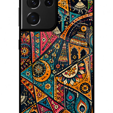 Folk Print Samsung S21 Ultra Glass Case Back Cover by Casekaro