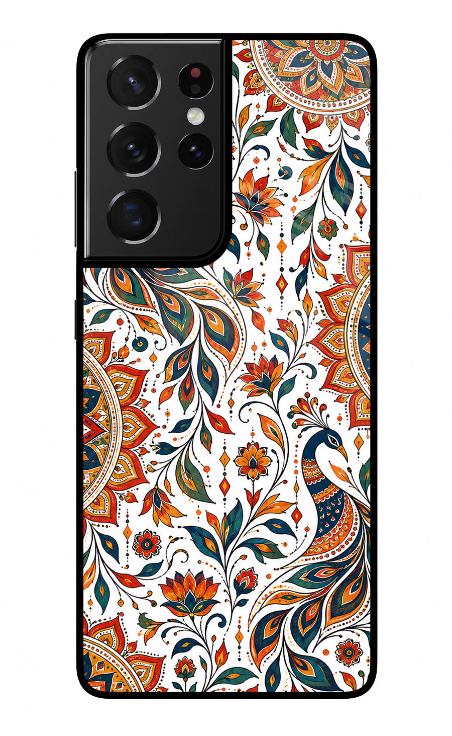 White Mayura Samsung S21 Ultra Back Cover, Glass case