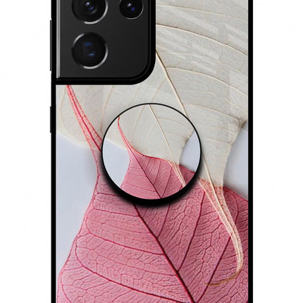 White Pink Leaf Samsung S21 Ultra Glass Case