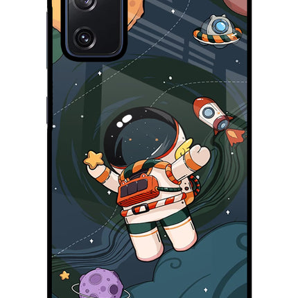 Cartoon Astronaut Samsung S20 FE Glass Case Back Cover by Casekaro