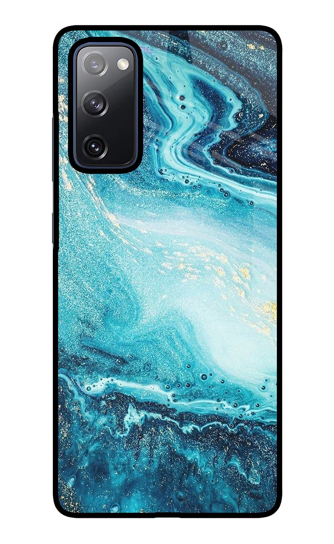 Blue Glitter Marble Samsung S20 FE Glass Case Back Cover by Casekaro