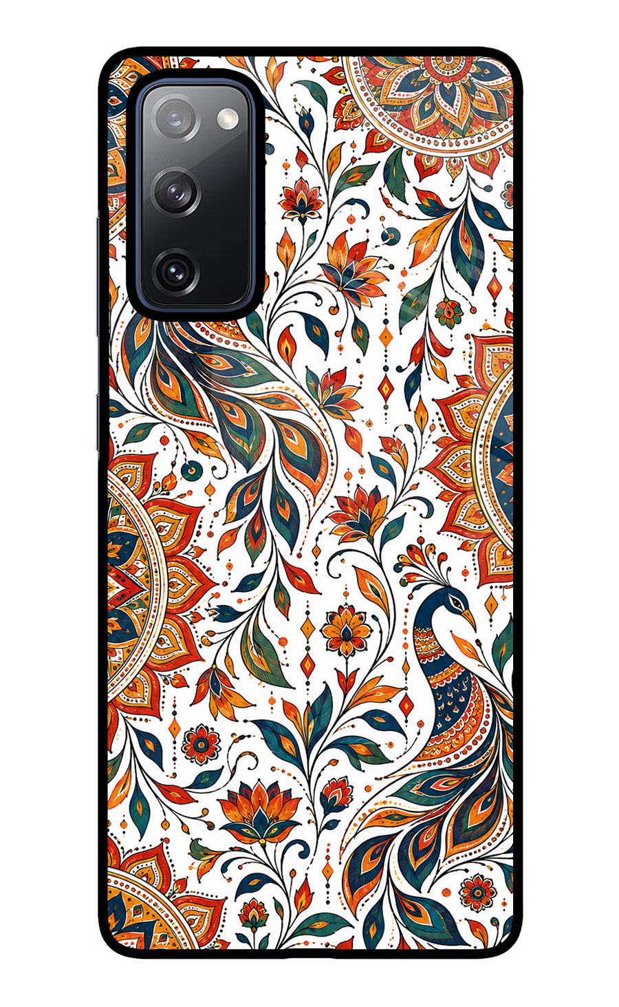 White Mayura Samsung S20 FE Back Cover, Glass case