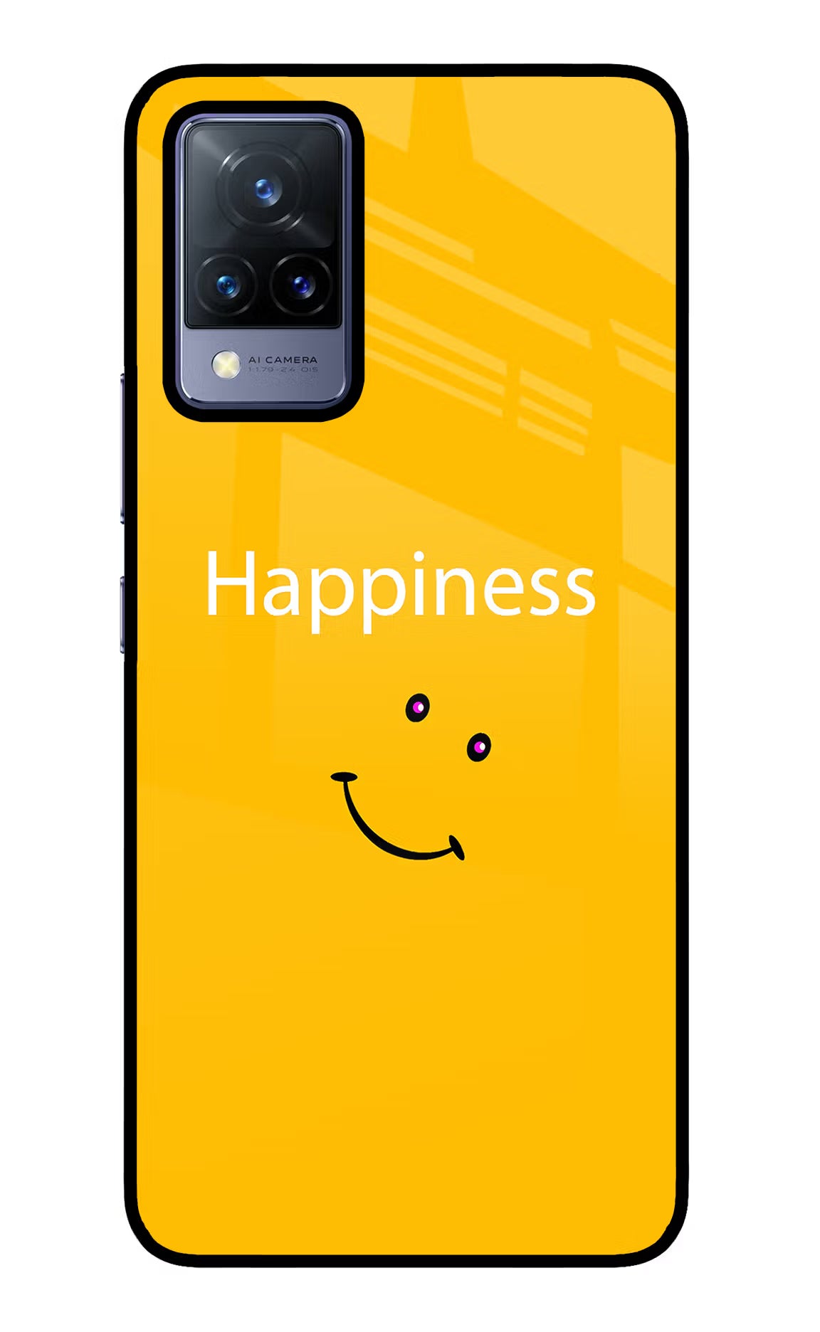 Happiness With Smiley Vivo V21 Glass Case Back Cover by Casekaro