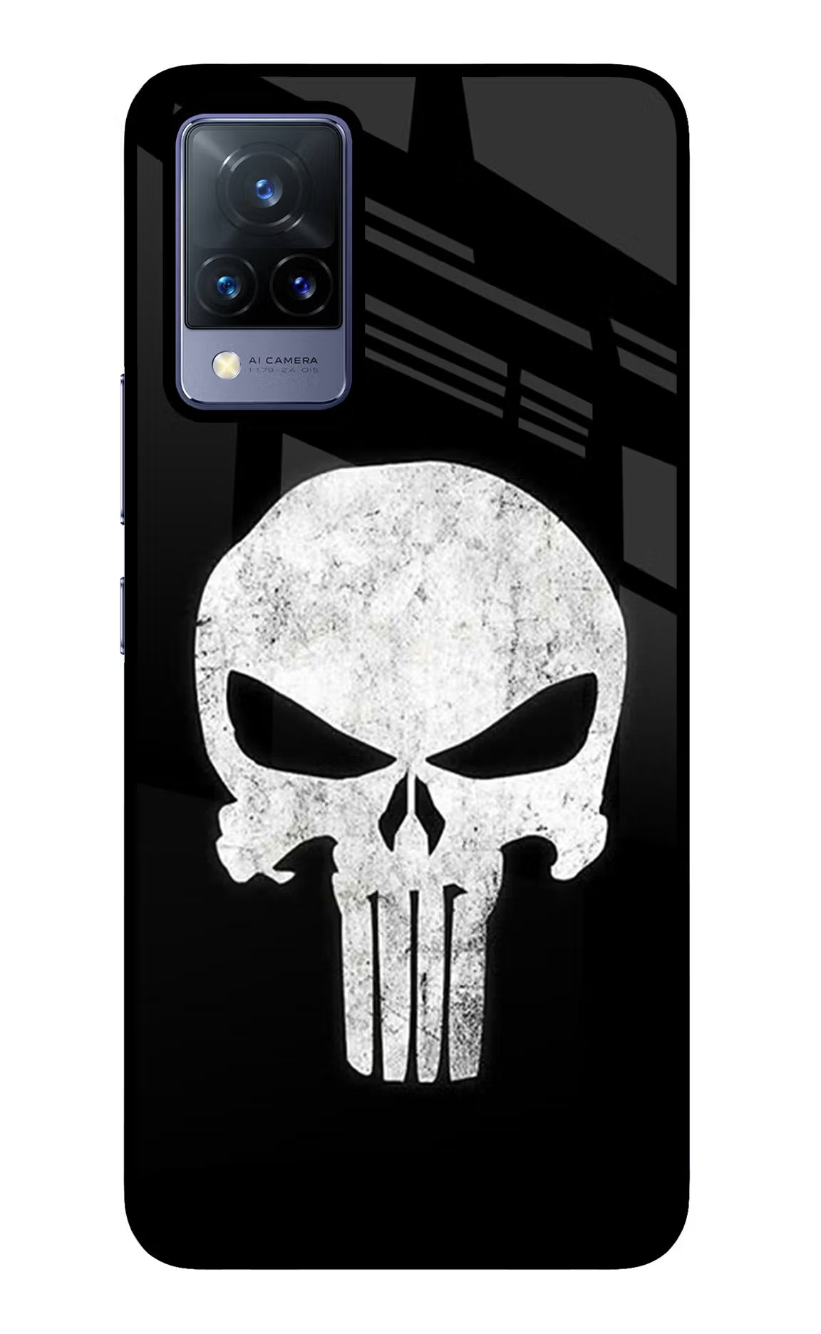 Punisher Skull Vivo V21 Glass Case Back Cover by Casekaro