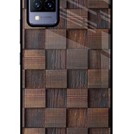 Wooden Cube Design Vivo V21 Glass Case Back Cover by Casekaro