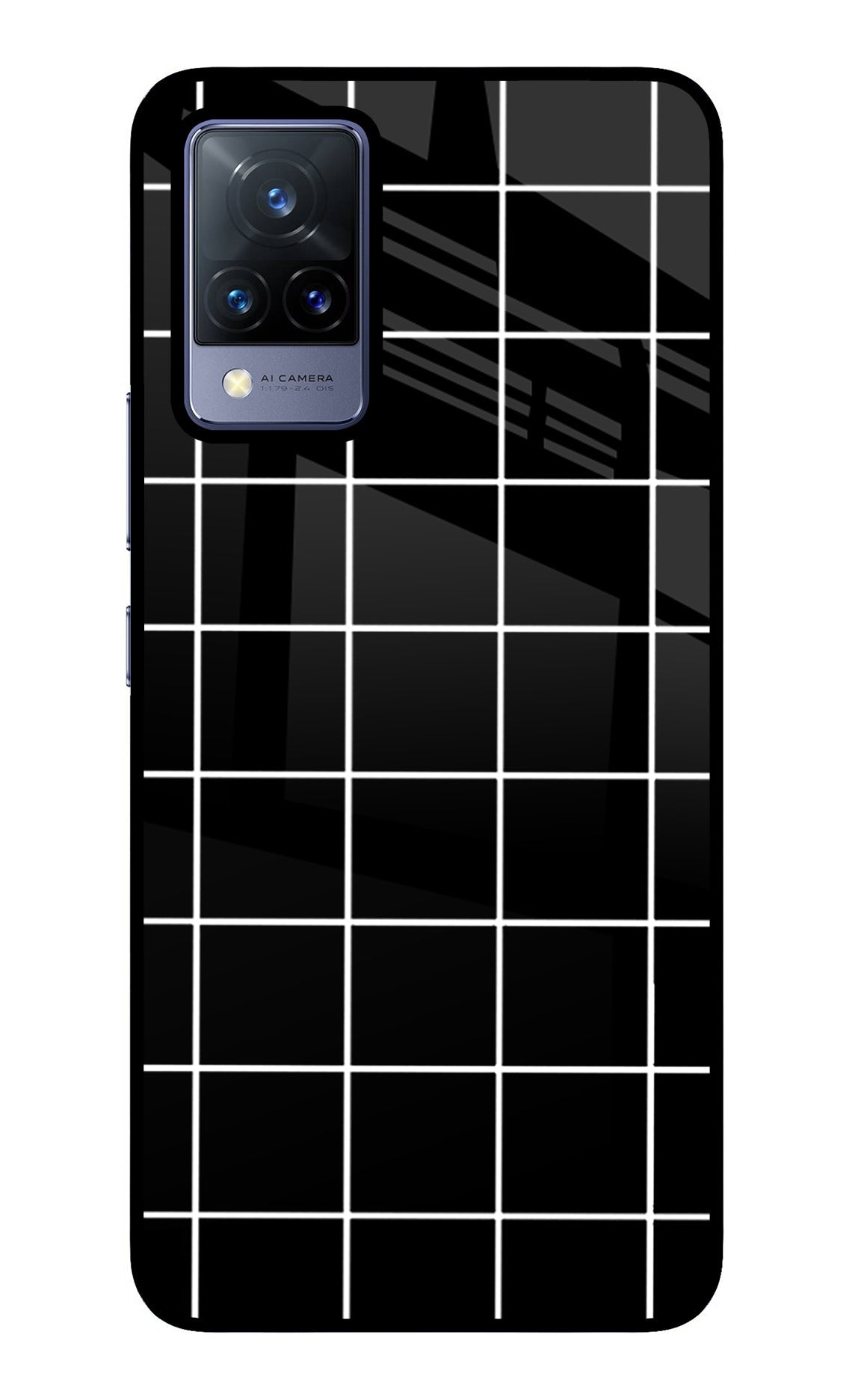 White Grid Vivo V21 Glass Case
