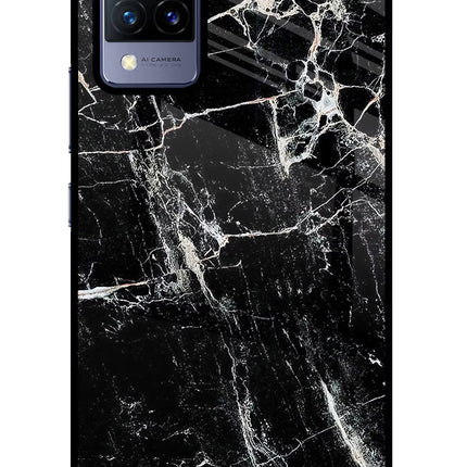 Black Marble Texture Vivo V21 Glass Case