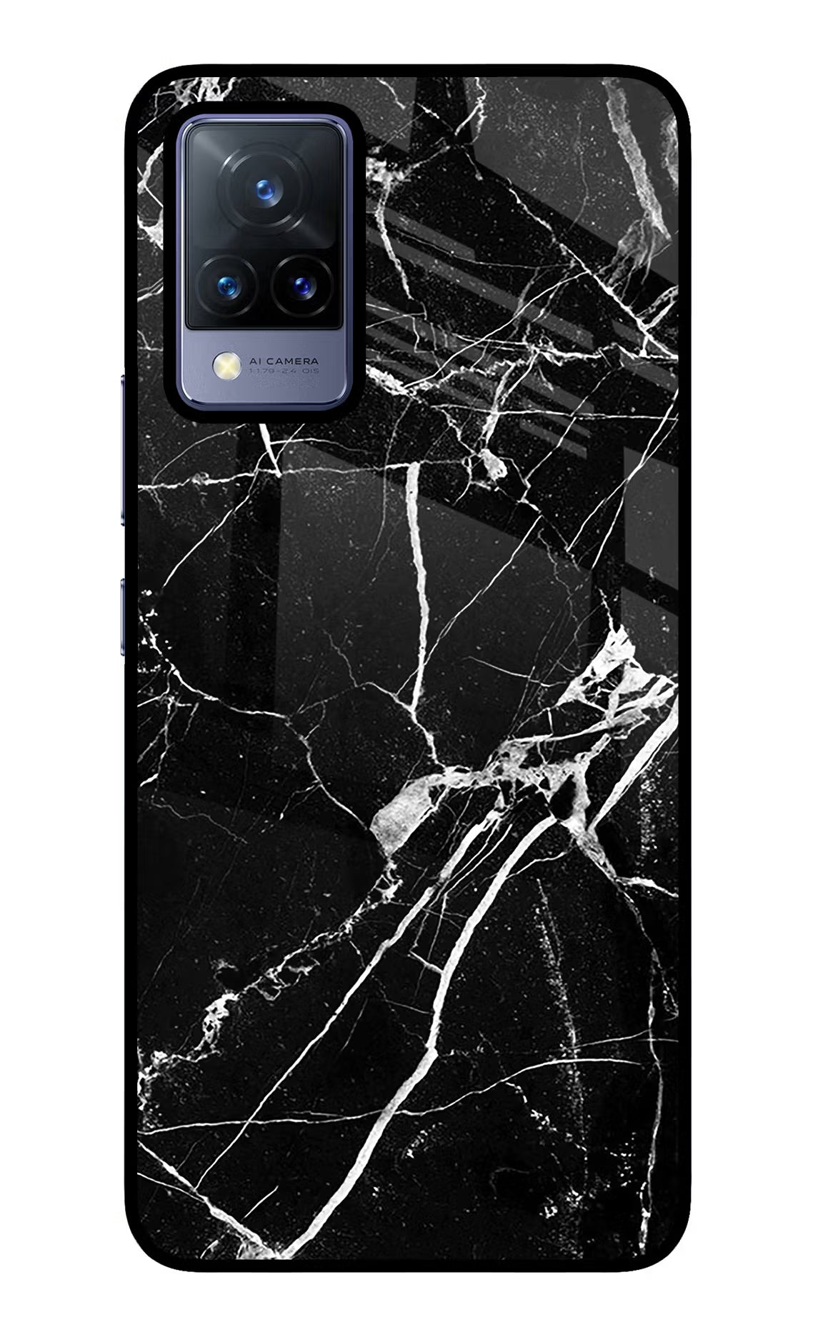 Black Marble Pattern Vivo V21 Glass Case Back Cover by Casekaro