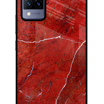 Red Marble Design Vivo V21 Glass Case Back Cover by Casekaro