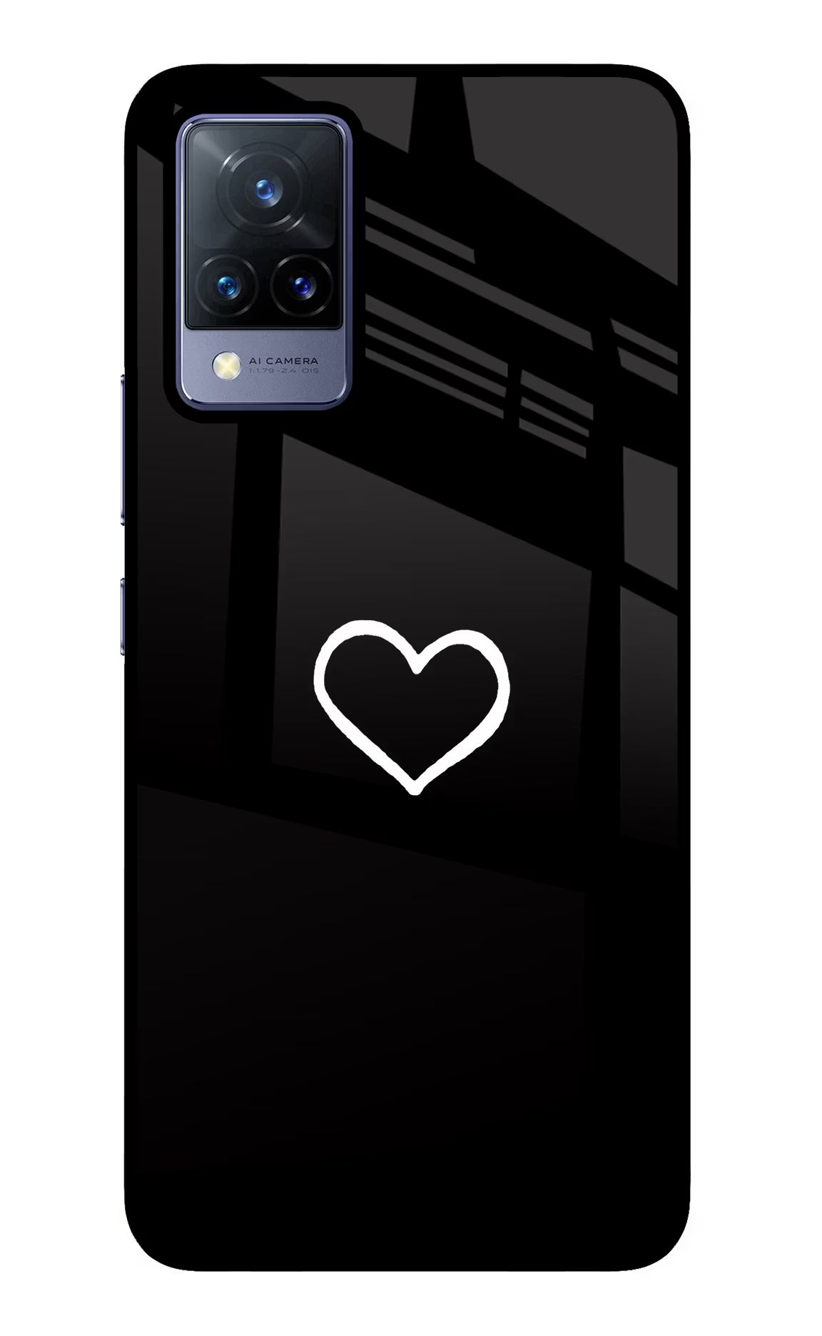 Heart Vivo V21 Glass Case Back Cover by Casekaro