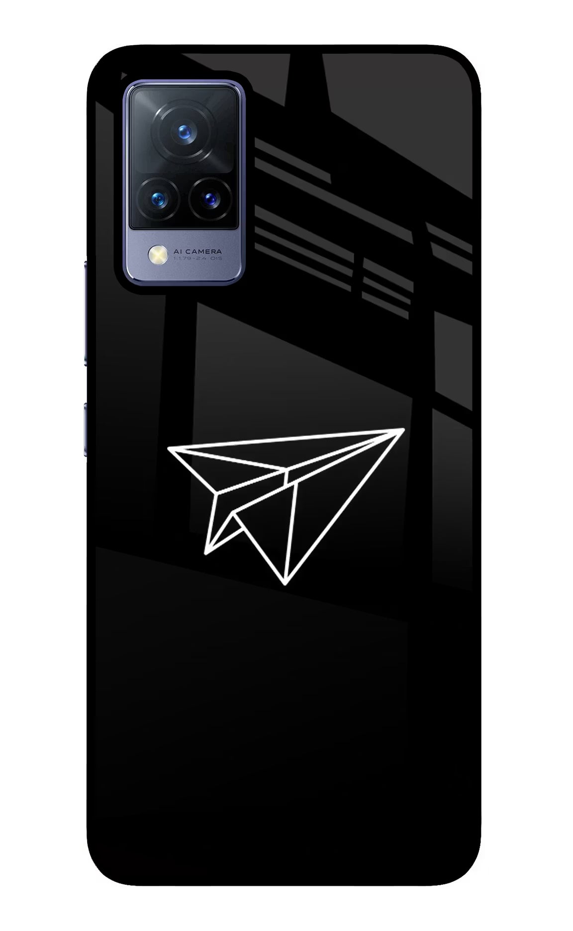 Paper Plane White Vivo V21 Glass Case Back Cover by Casekaro